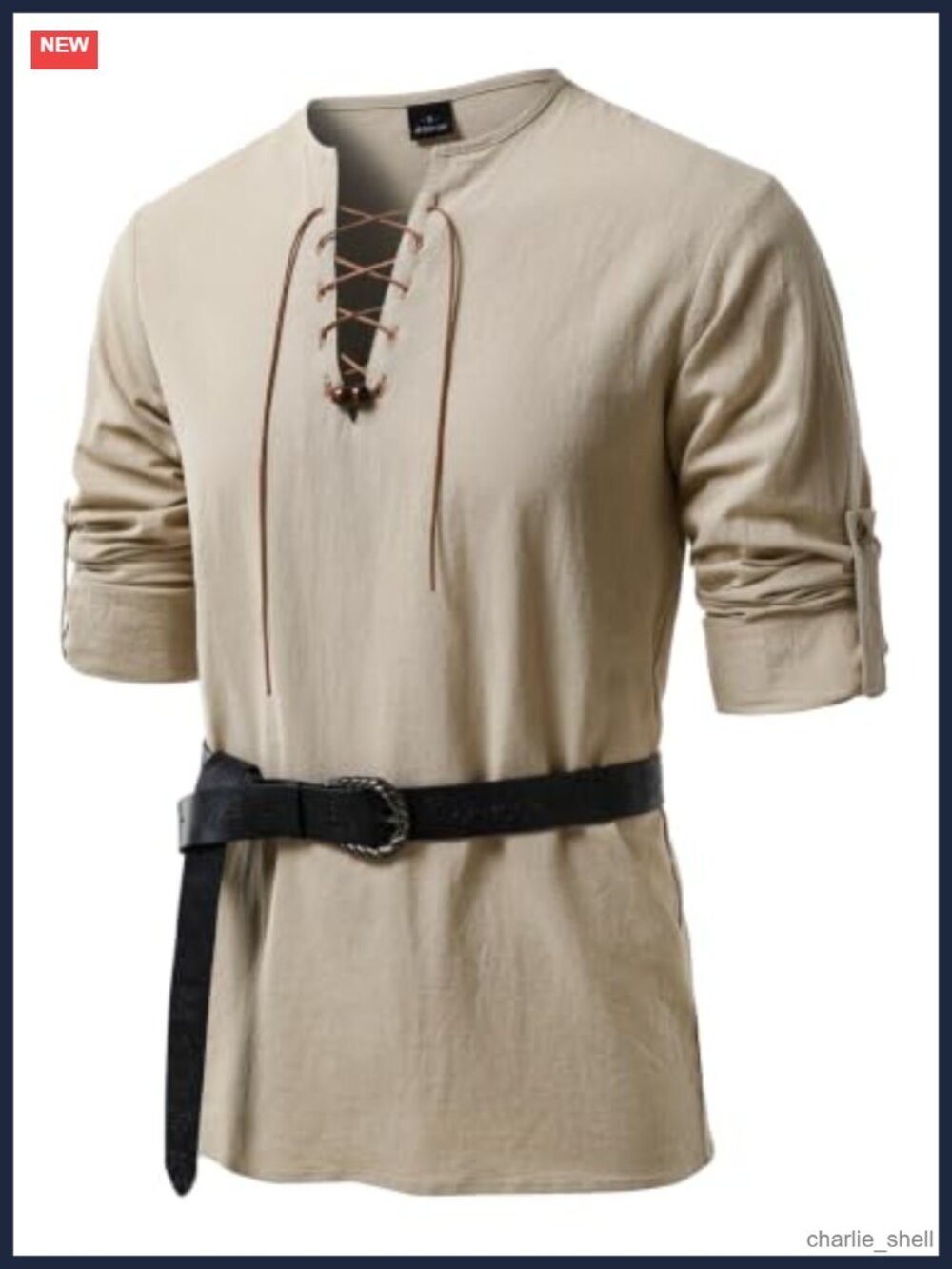 Mens Renaissance Knight Medieval Lace-Up V-Neck Costume Shirt 100% Cotton